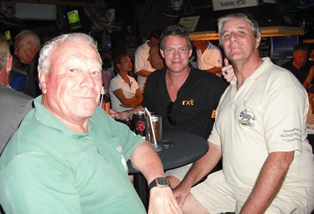 Peter Habgood (right) celebrates his win at Century Chonburi with Reg (left) and Heath (behind).
